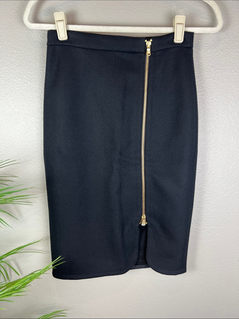 J. Crew Black Wool Pencil Skirt with Exposed Gold Front Zip